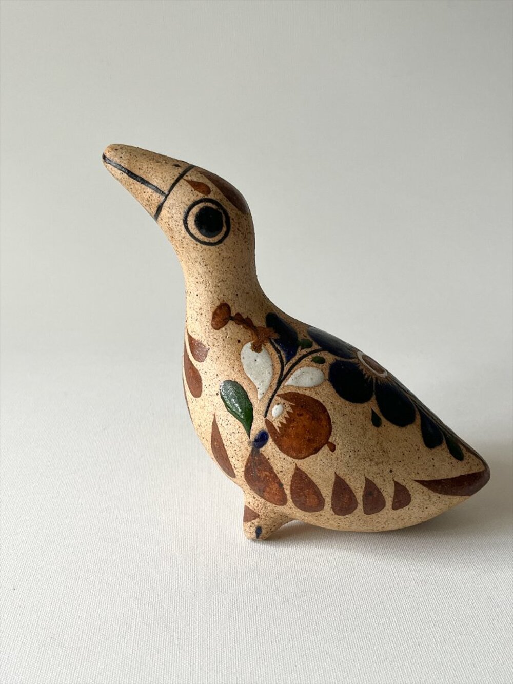 Vintage Tonala Mexican Pottery Bird Figurine Hand Painted Folk Art Signed